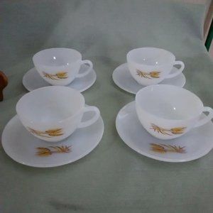Set 4 Fire King teacups and saucers